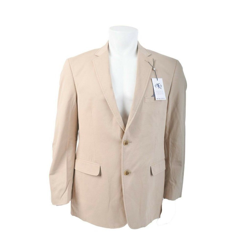 Crown & Ivy Mens Suit Jacket Blazer Sport Coat Sz 42 R Khaki Tan Stretch NWT